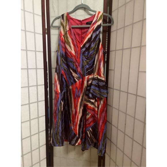 Nanette Lepore Womens‎ Silk Abstract Stripe Wrap V-Neck Shift Dress Red Size 8 - Picture 2 of 7